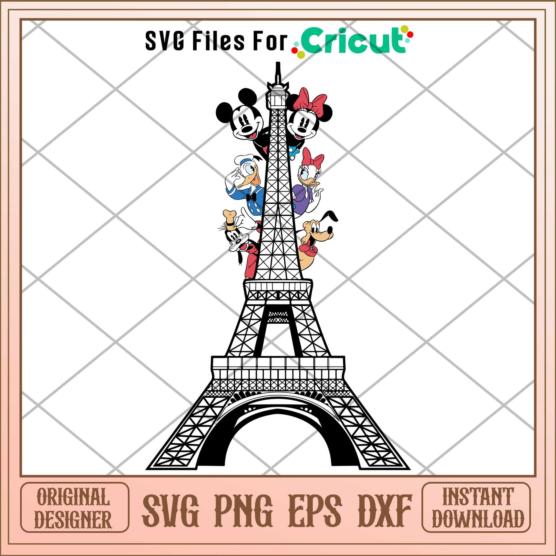 Mickey and friends Eiffel tower svg, disney character svg, digital download 