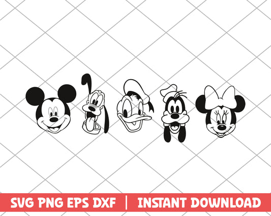 Mickey and friends black white disney svg