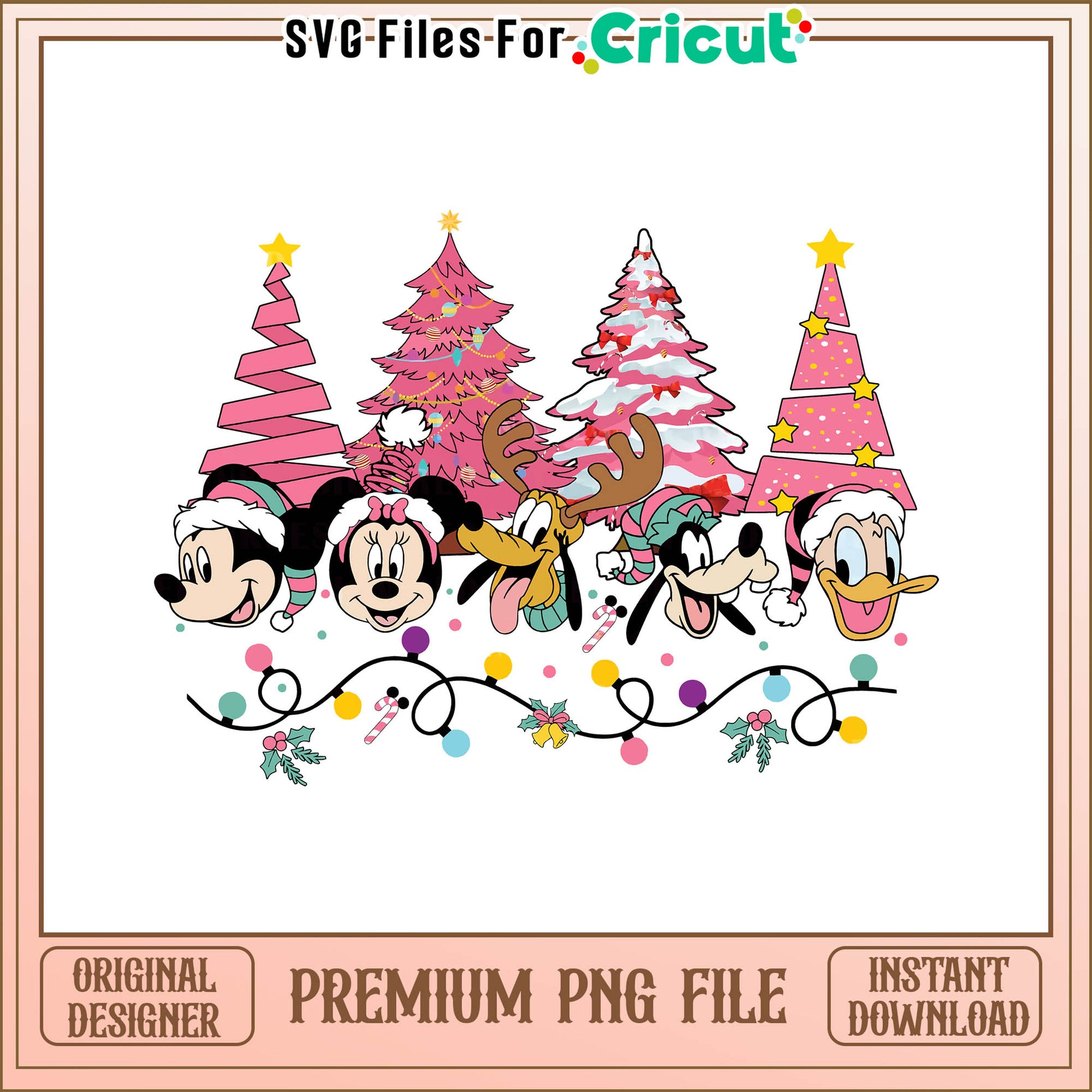 Mickey and friends christmas tree pink png, pink christmas tree decorations​ png