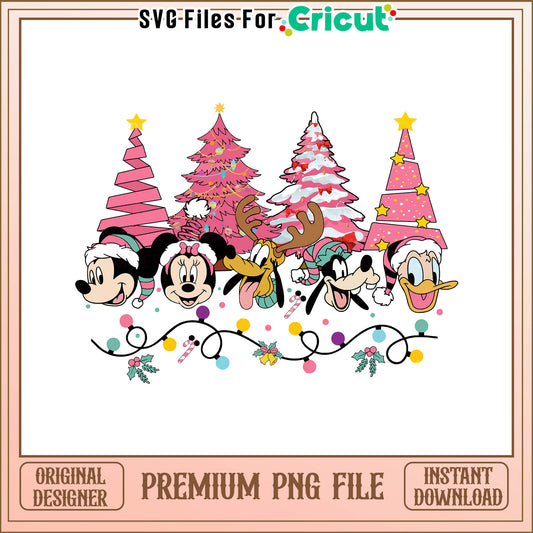 Mickey and friends christmas tree pink png, pink christmas tree decorations​ png