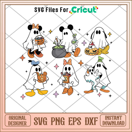 Mickey and friends ghost halloween svg, Disney characters svg, Digital Download