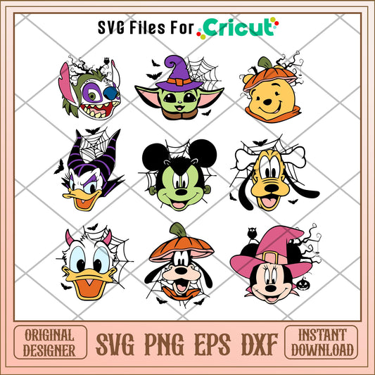 Mickey and friends head Halloween svg, Disney characters svg, Digital Download
