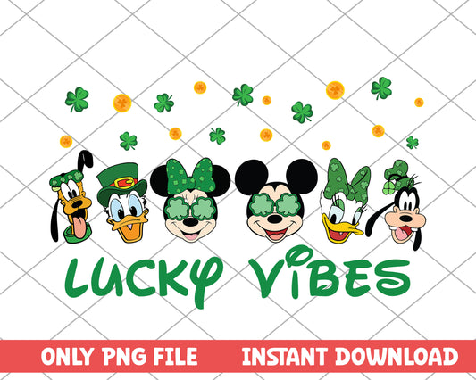 Mickey and friends lucky vibes st.patrick day png 
