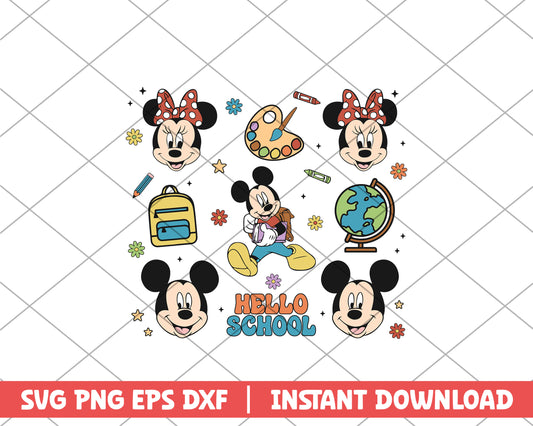 Mickey and minnie hello school disney svg