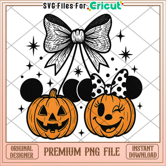 Mickey and minnie pumpkin cherry png, spooky halloween png, halloween season png