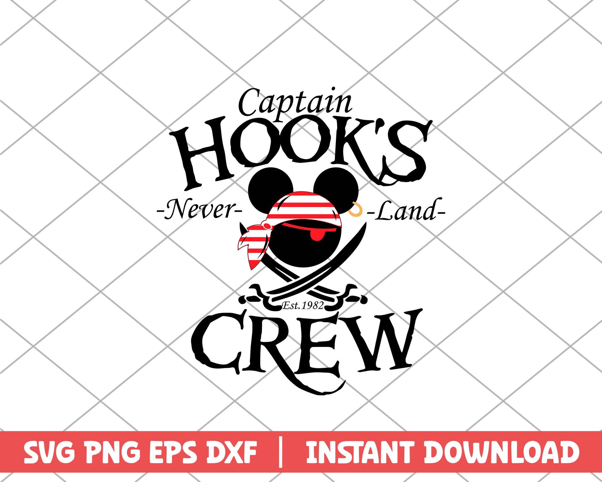 Mickey captain hooks crew neverland disney svg