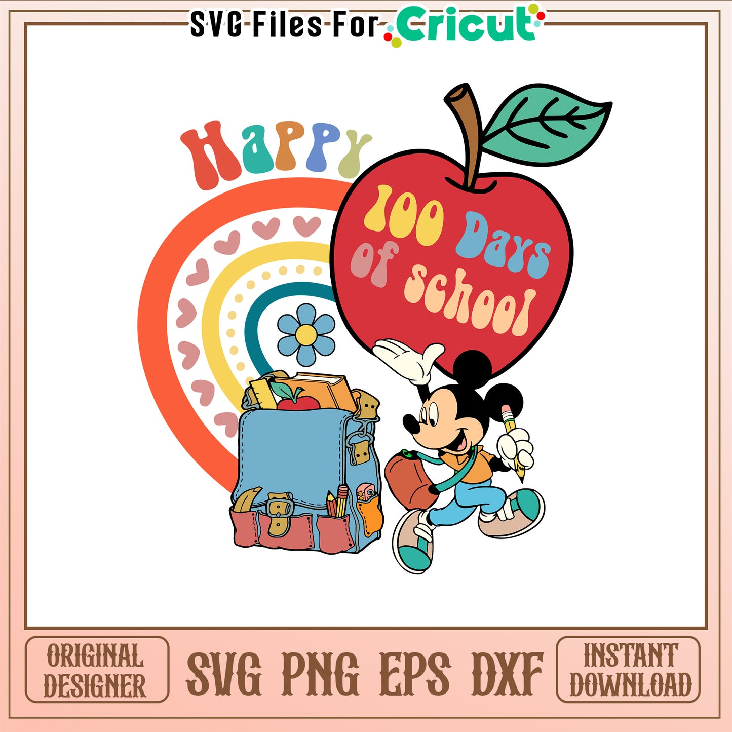 Mickey happy 100 days of school svg, school supplies​ svg