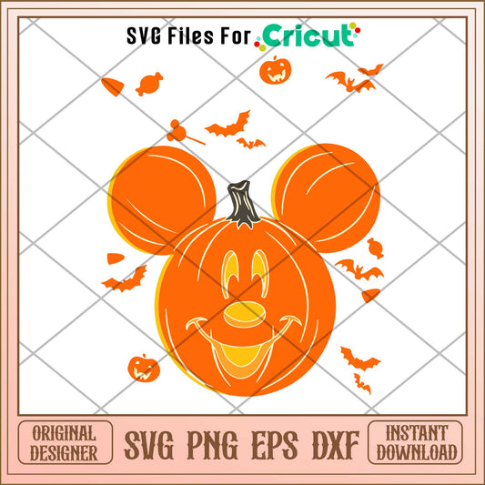 Mickey head pumpkin halloween design svg, Disney characters svg, Digital Download