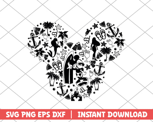 Mickey head summer disney svg