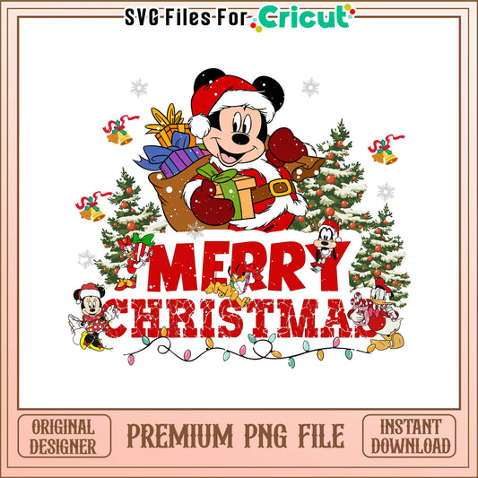 Mickey merry christmas png, mickey mouse holding a present​ png