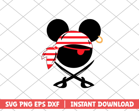 Mickey mouse black pirate disney svg