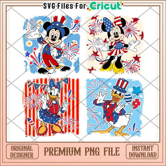 Mickey mouse characters design png, 4th of july design png, freedom day png