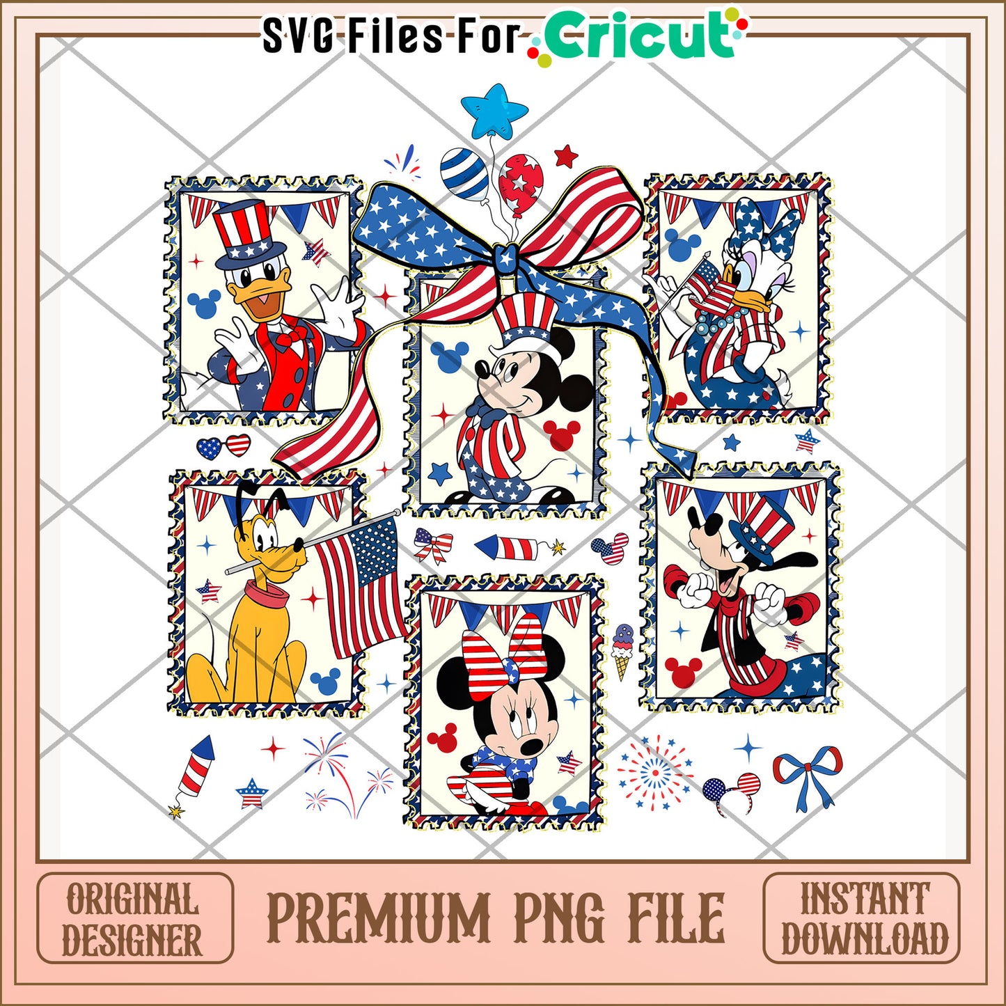 Mickey mouse characters png, 4th of july design png, freedom day png