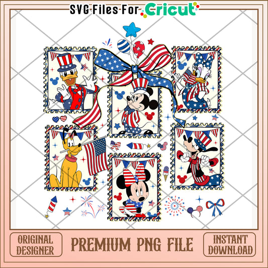 Mickey mouse characters png, 4th of july design png, freedom day png