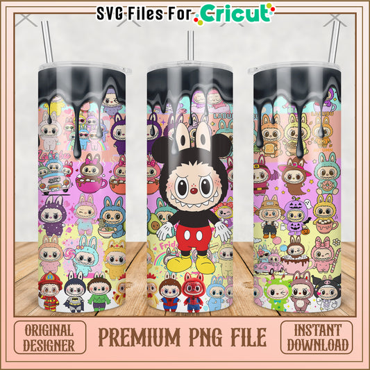 Mickey mouse characters tumbler png, cute labubu png, labubu popmart png
