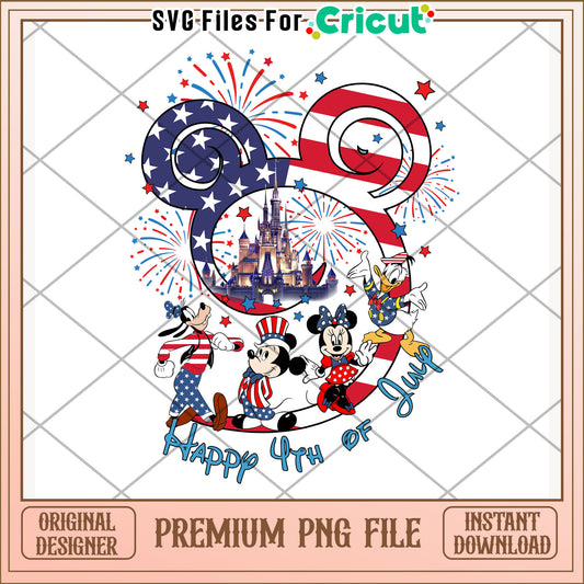 Mickey mouse happy 4th of july png, disney character png, festive design png