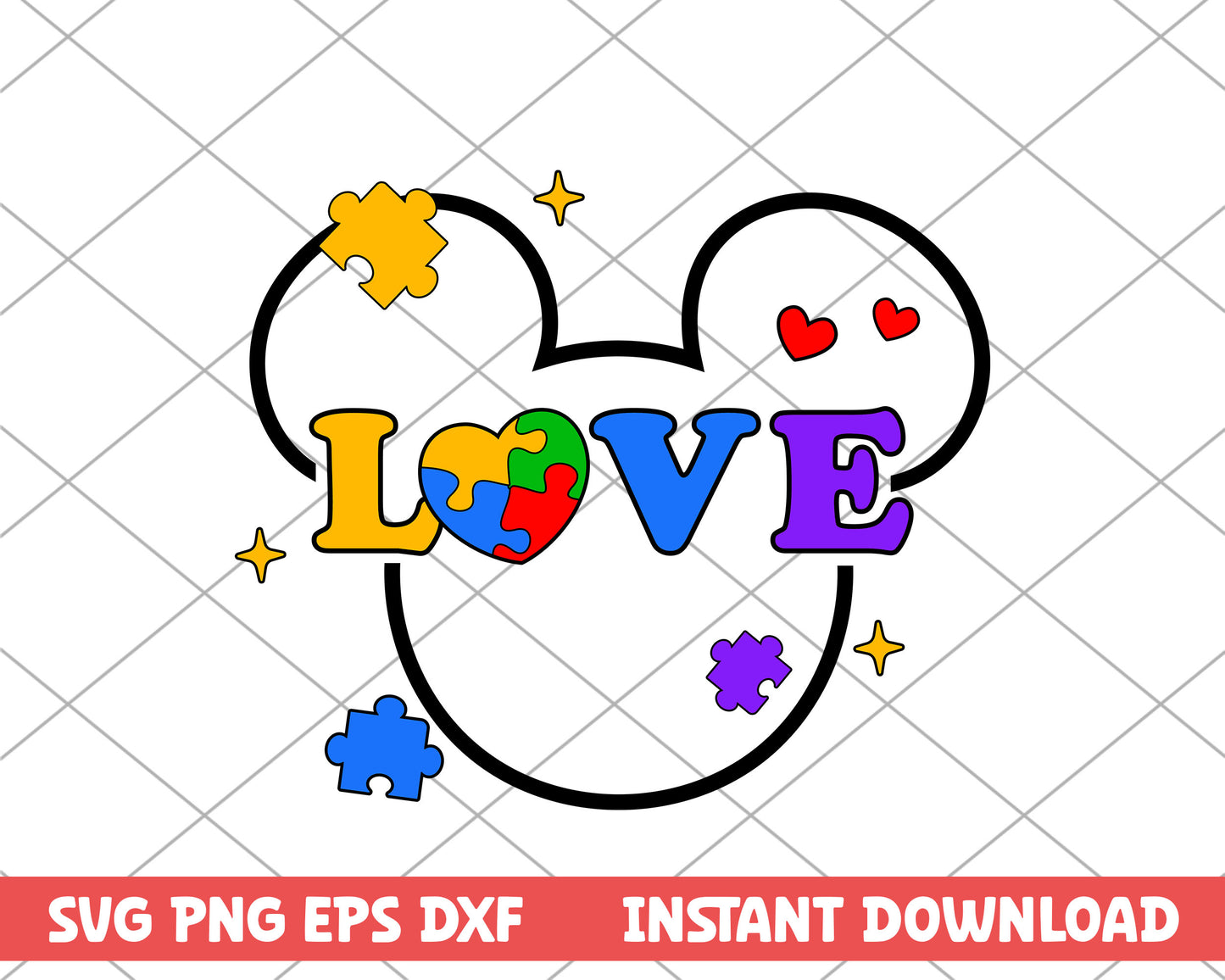 Mickey mouse head love autism svg 