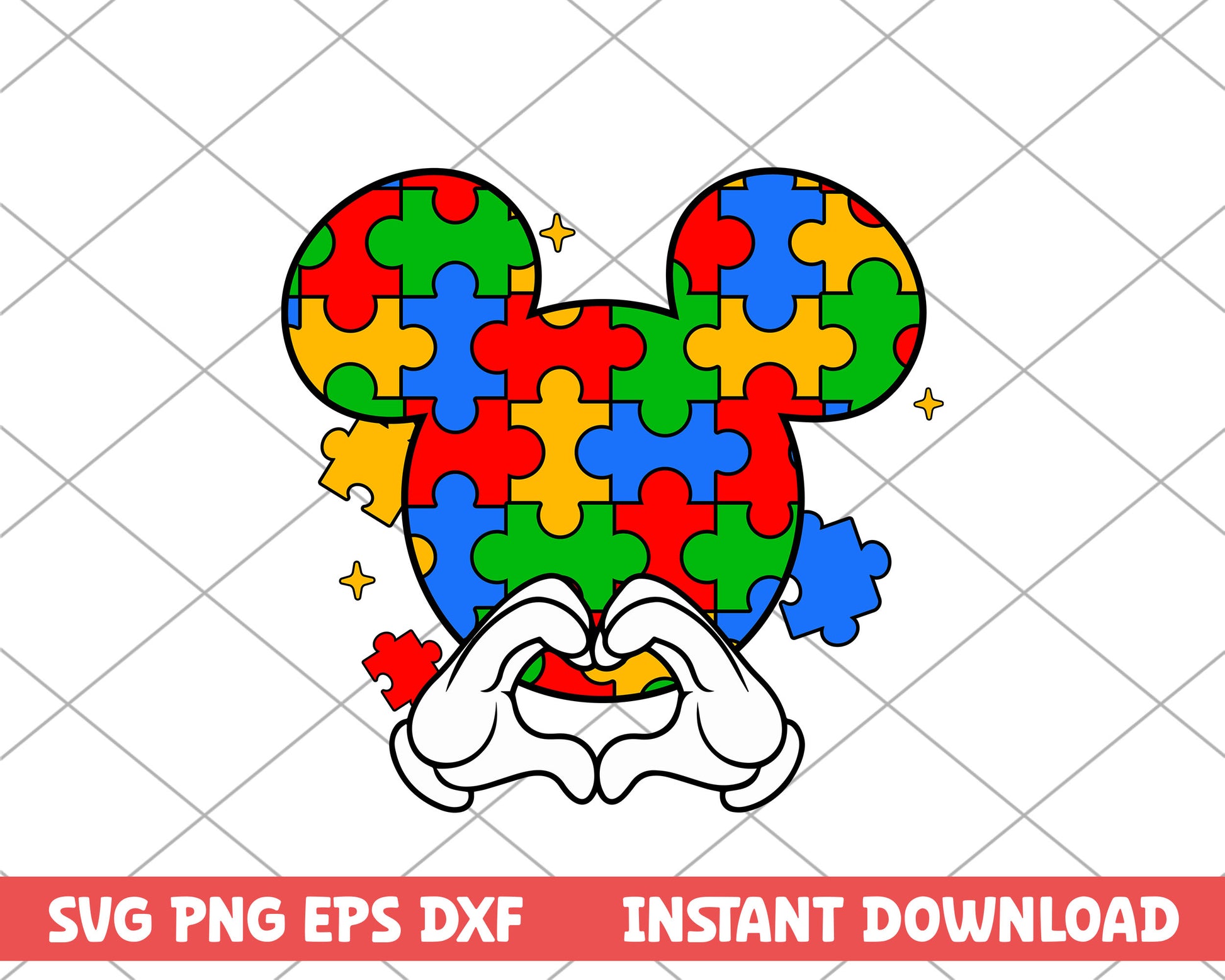 Mickey mouse head puzzle autism svg 