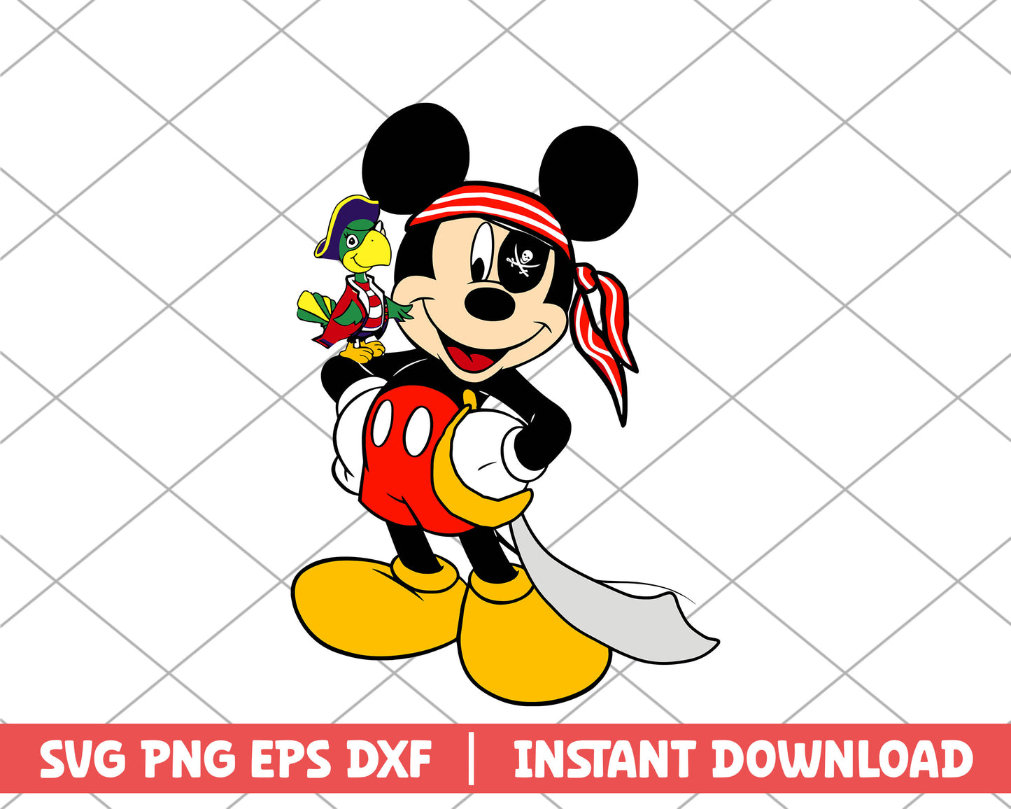 Mickey mouse pirate and parrot disney svg
