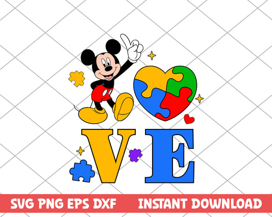 Mickey mouse puzzle love autism svg