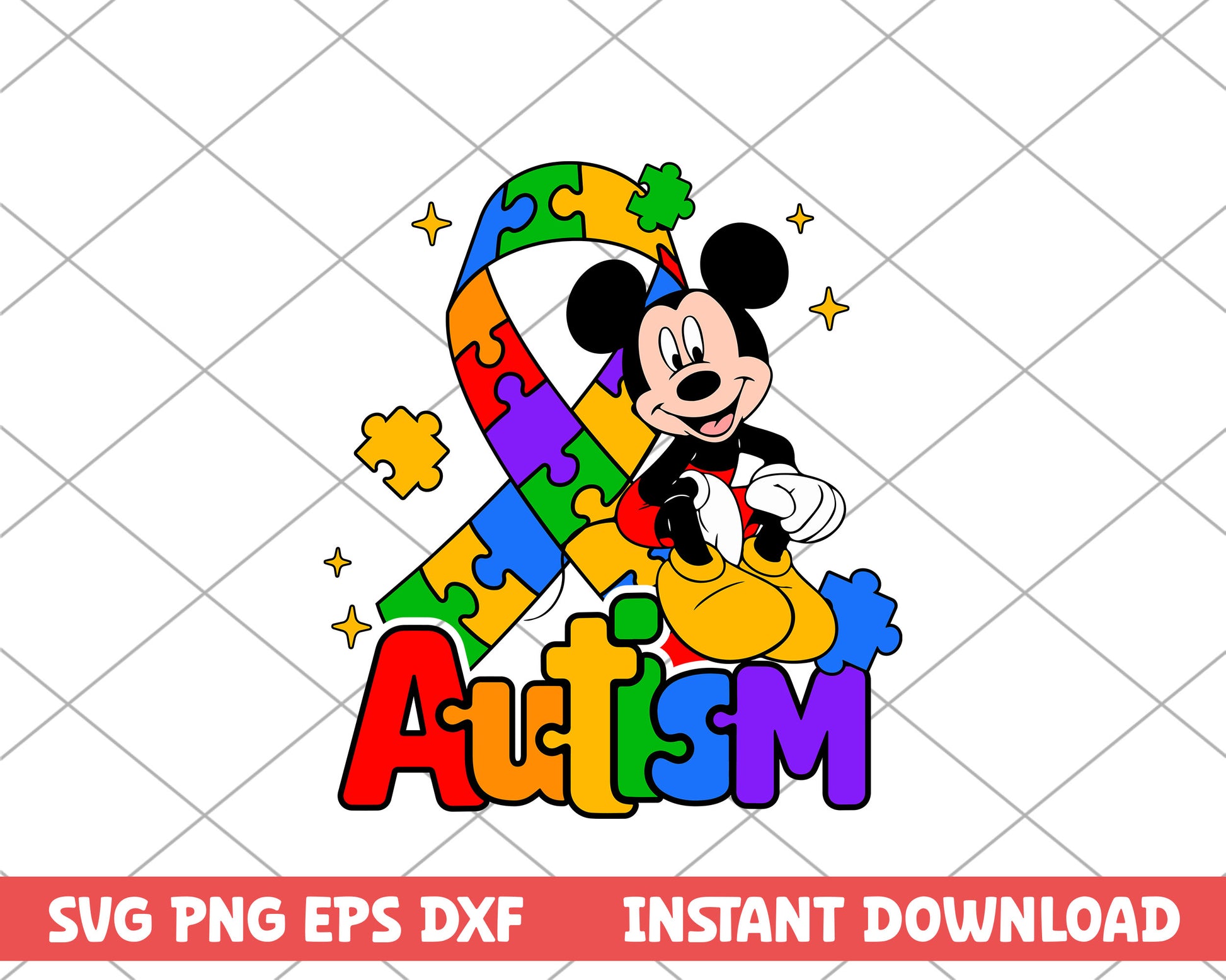 Mickey mouse ribbon awereness autism svg 