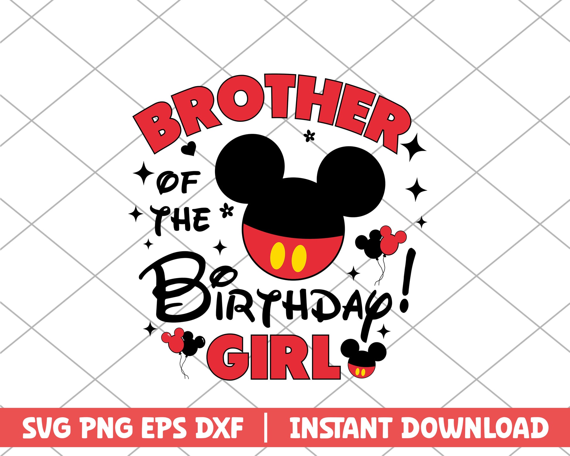 Mickey red brother of the birthday girl disney svg 