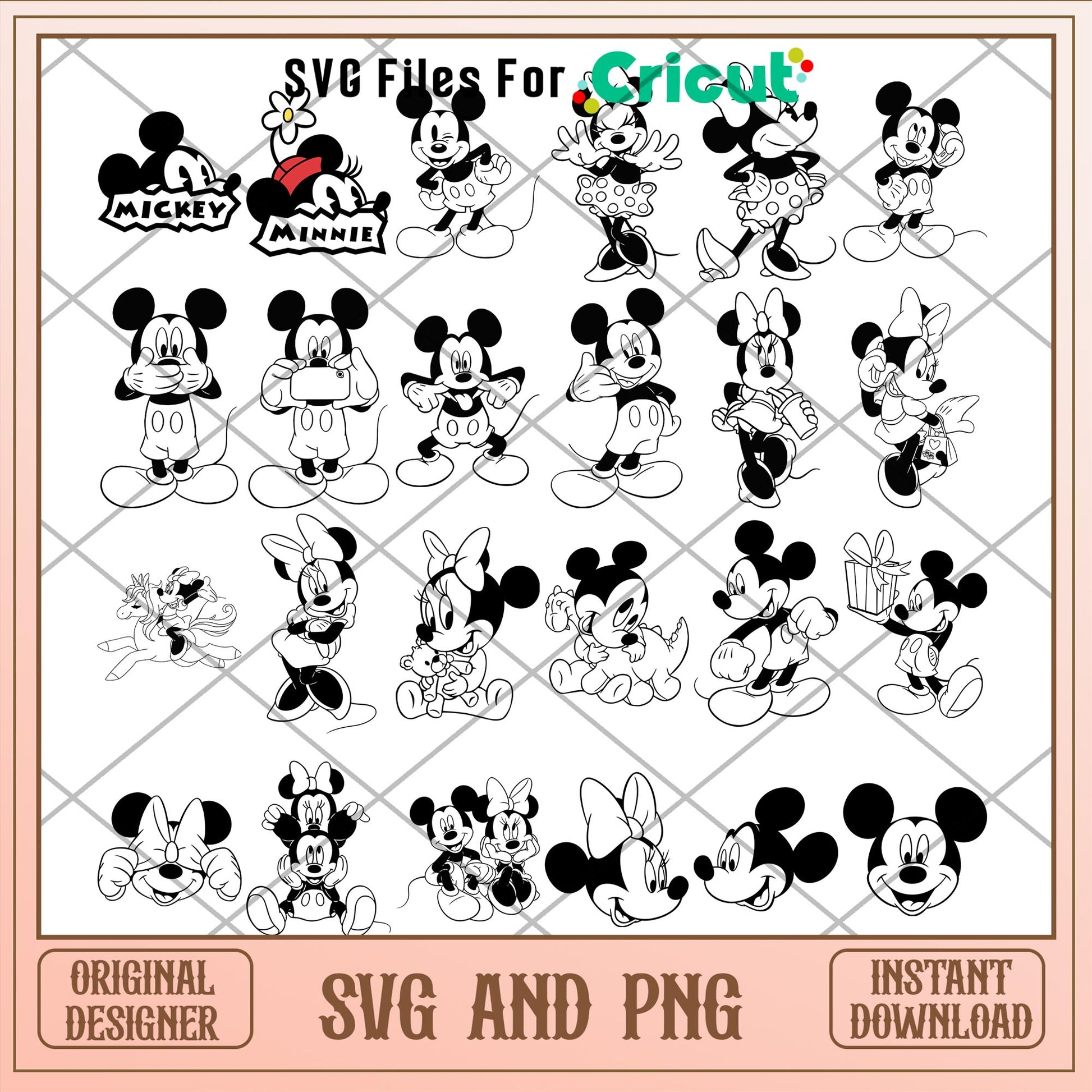 Disney Mickey mouse black and white svg bundle