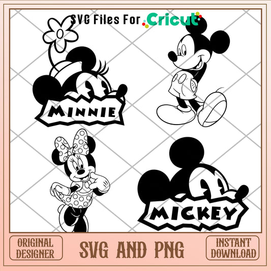 Disney Mickey mouse black and white svg bundle ver 2
