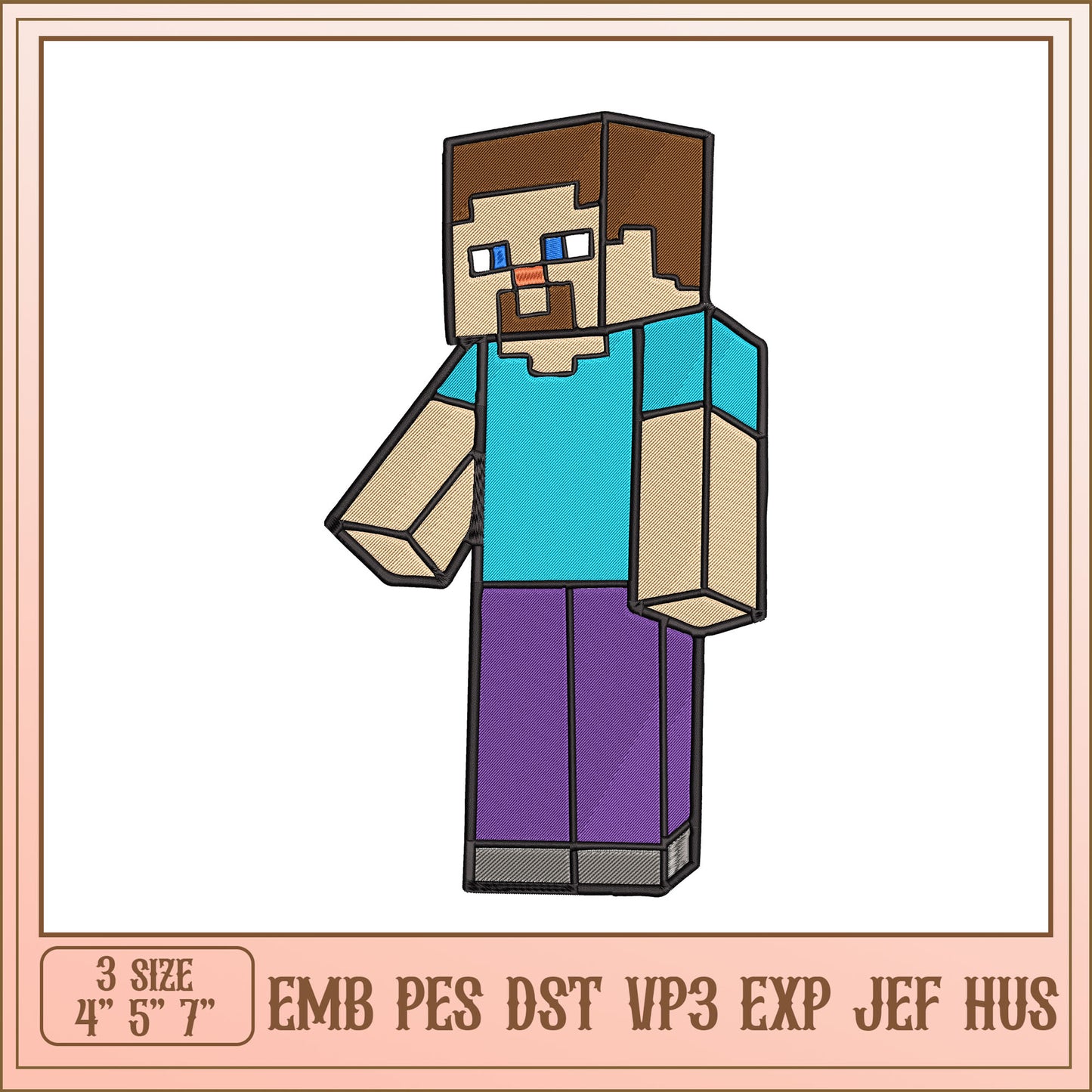 Minecraft Steve Embroidery Design