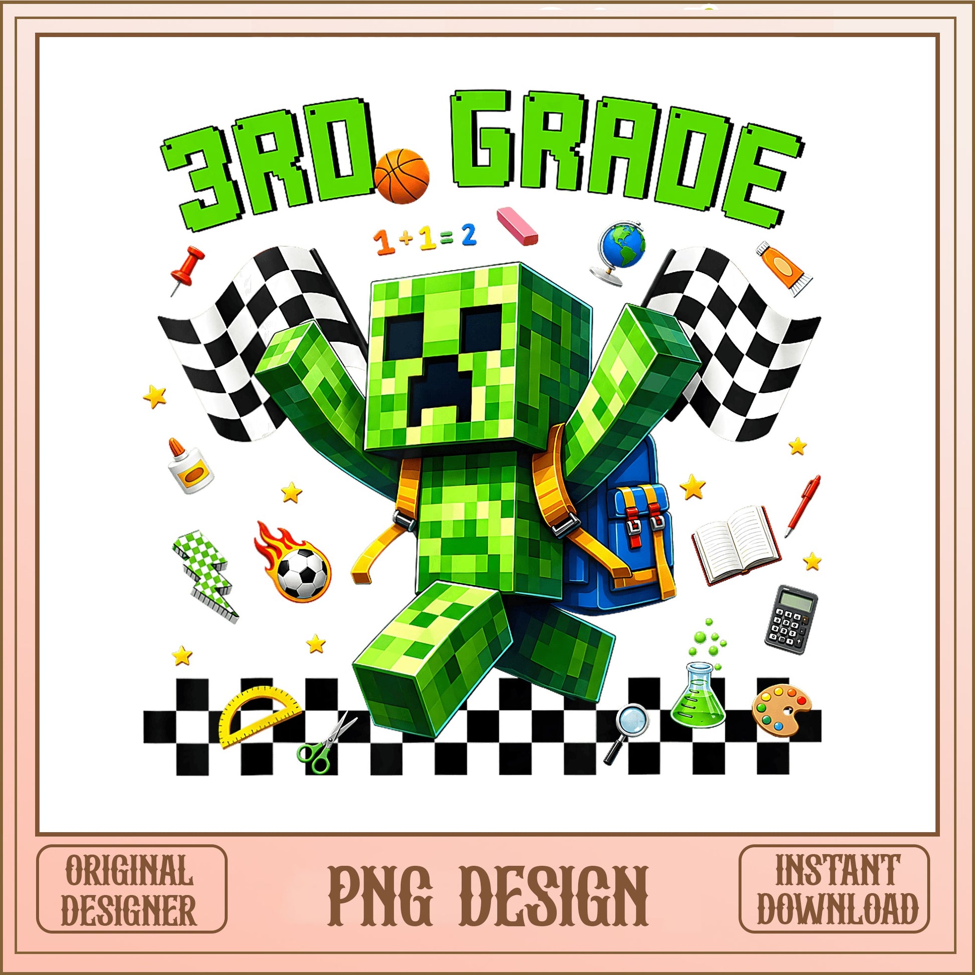 Minecraft 3rd Grade PNG, Back To School PNG, Creeper PNG