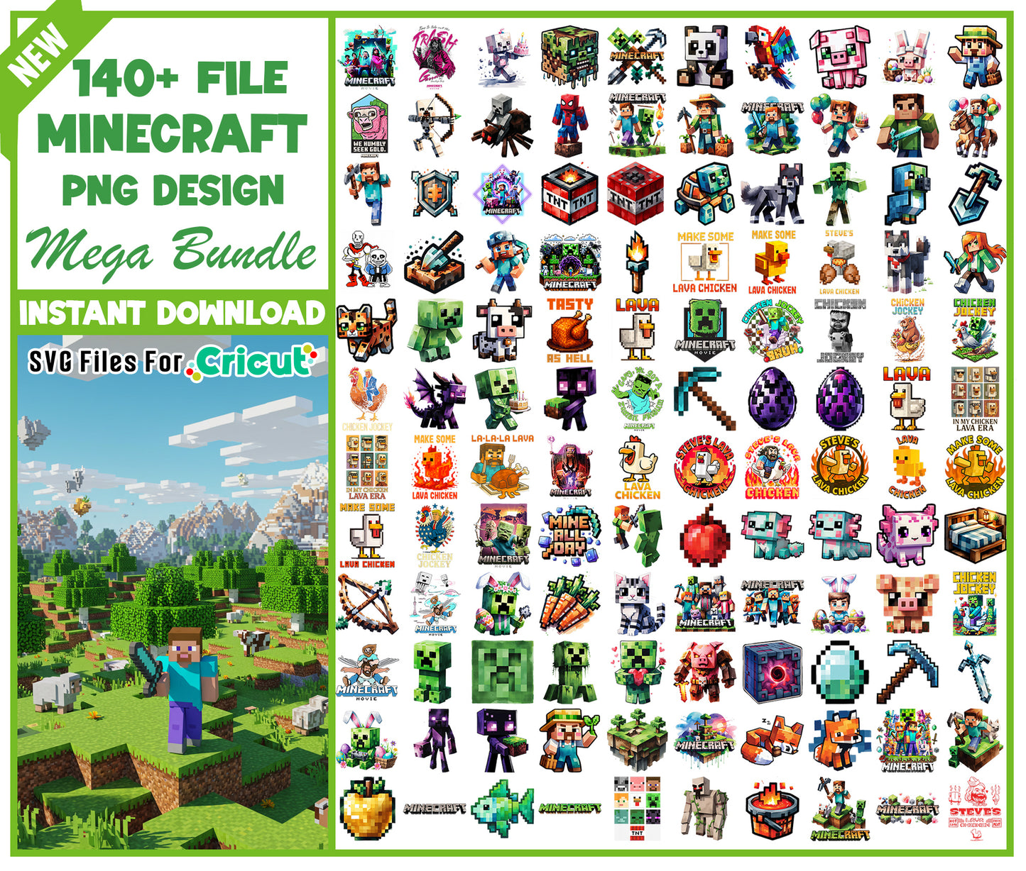 Minecraft PNG Design Mega Bundle, mine craft game​ png