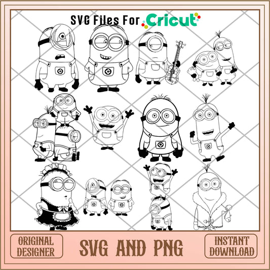  Despicable Me Minions black and white svg bundle