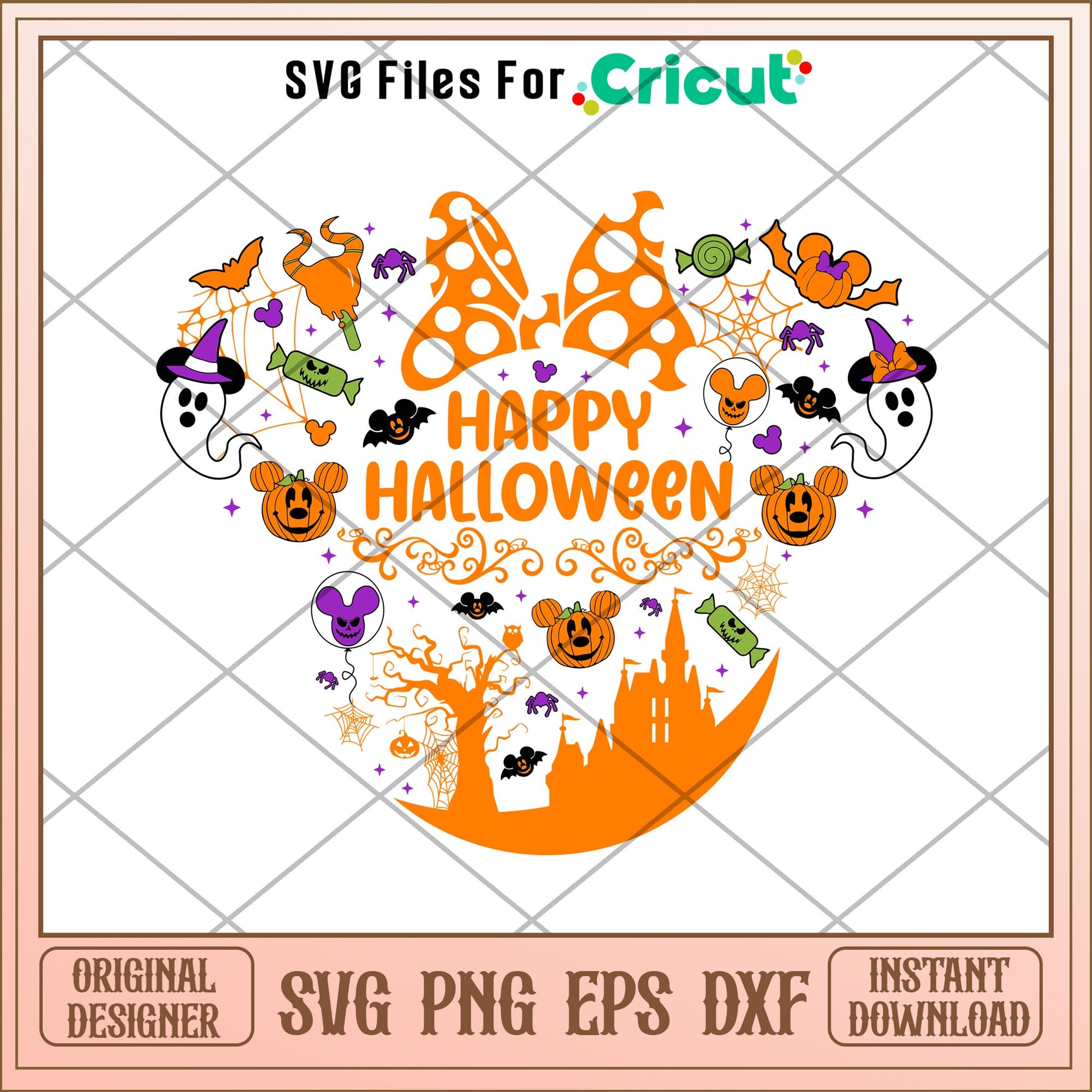 Minne Happy Halloween  head svg, Disney characters svg, Digital Download