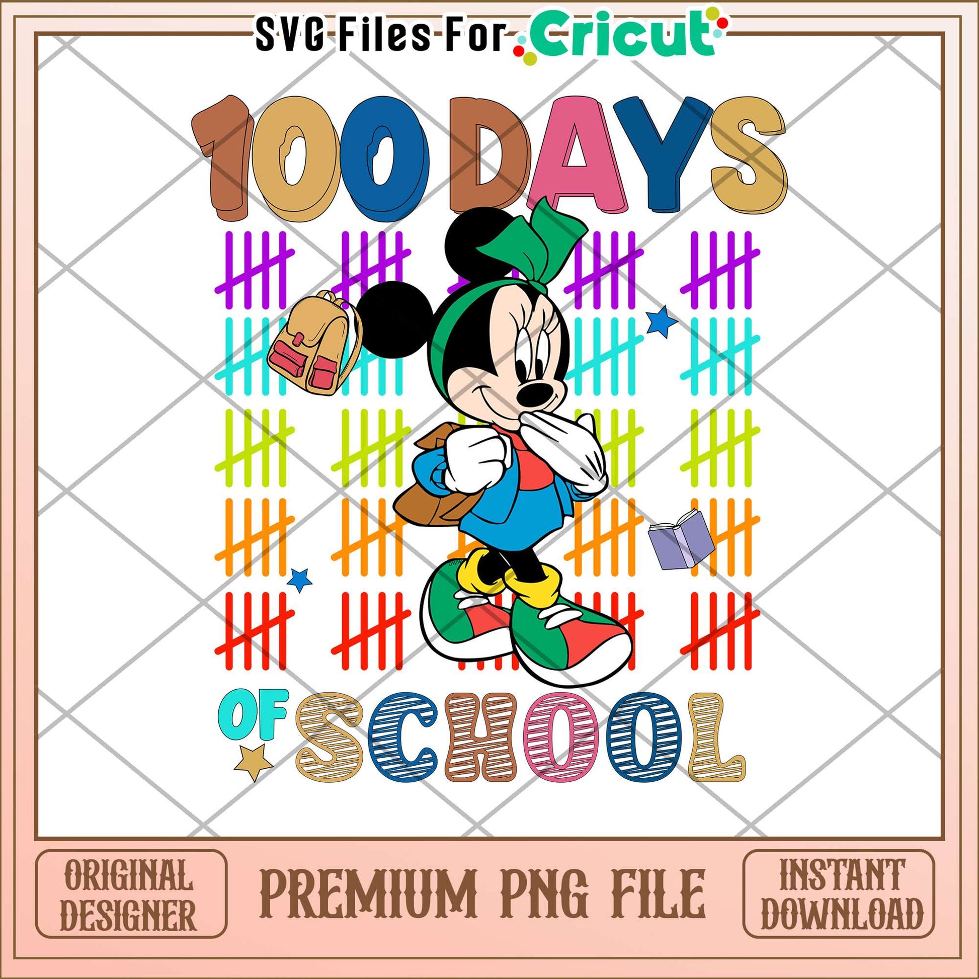 Minnie 100 days of school png, reading books png, school days png