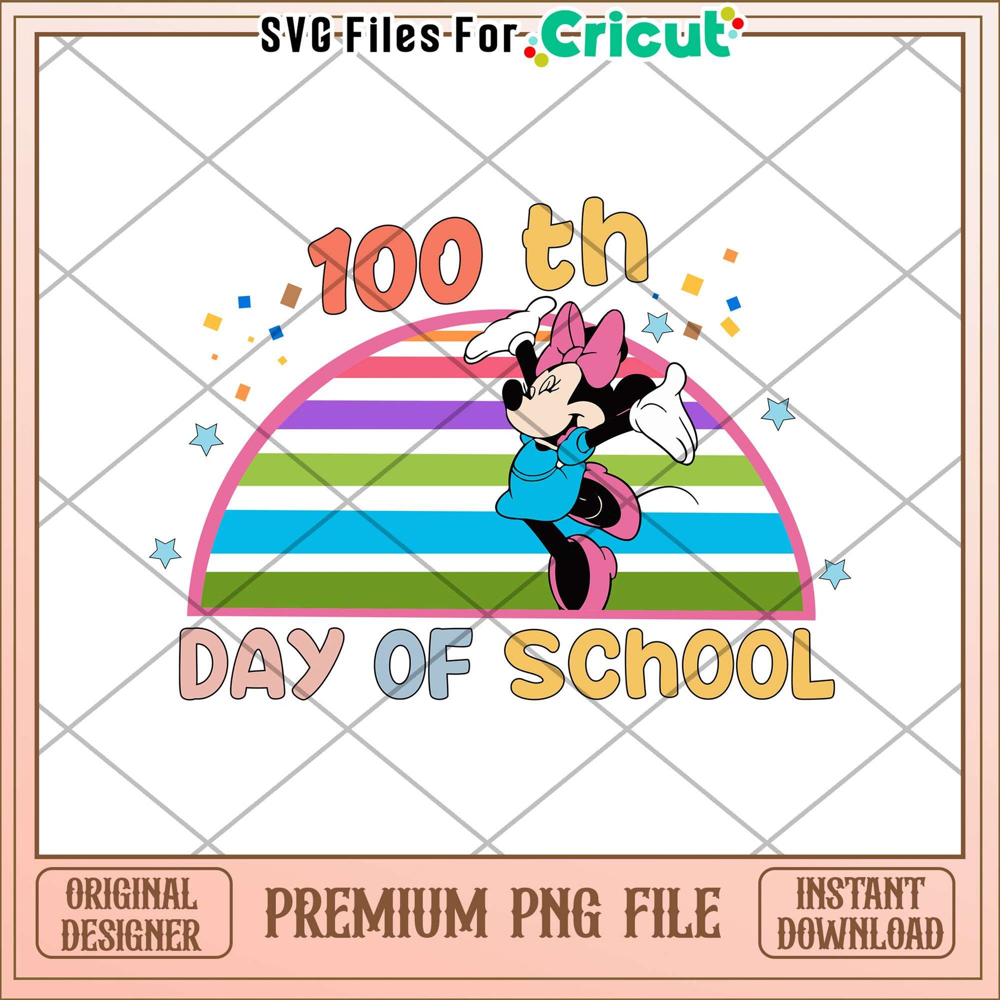 Minnie 100th days of shcool pastel png, school day png