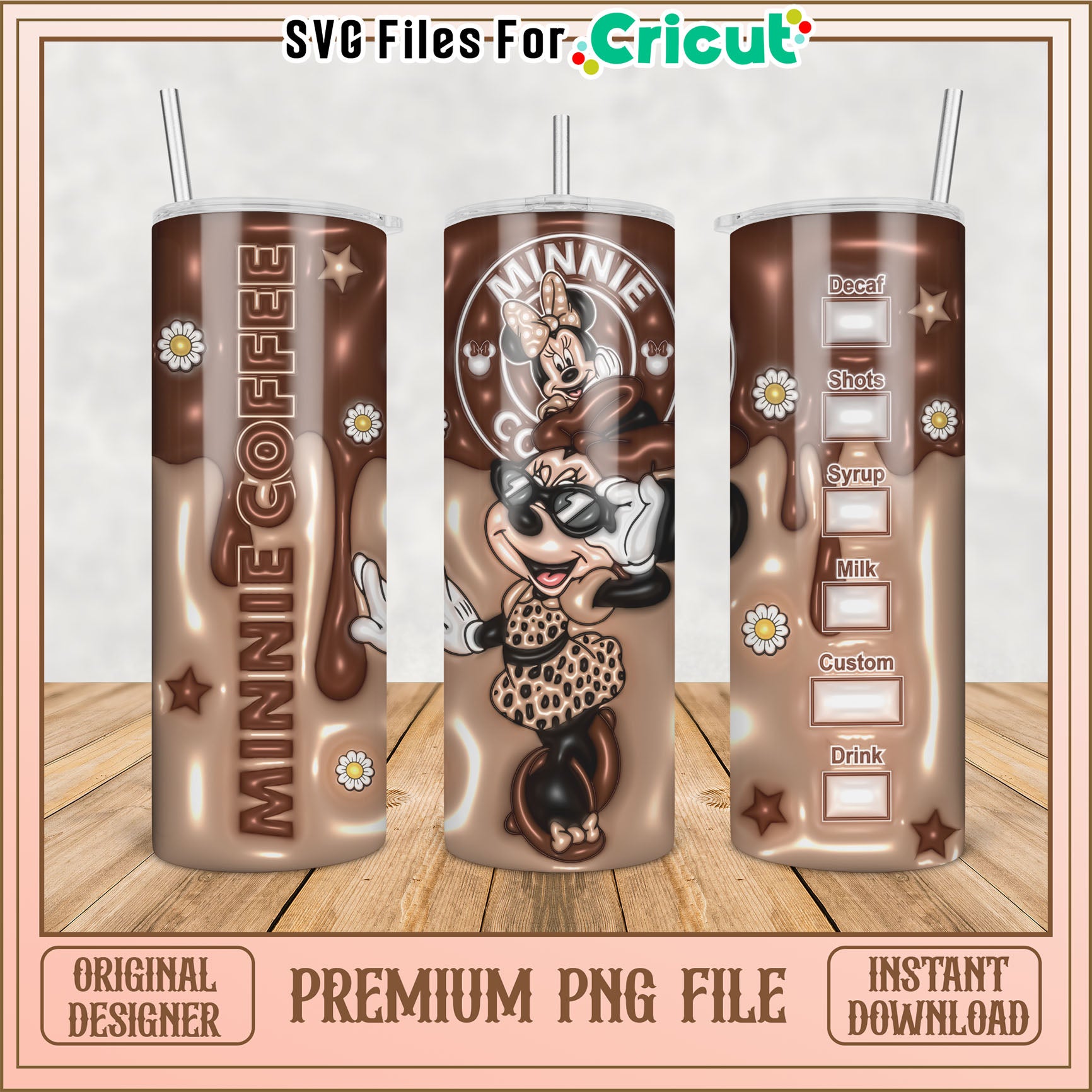 Minnie Coffee Tumbler Design Premium PNG Instant Download File