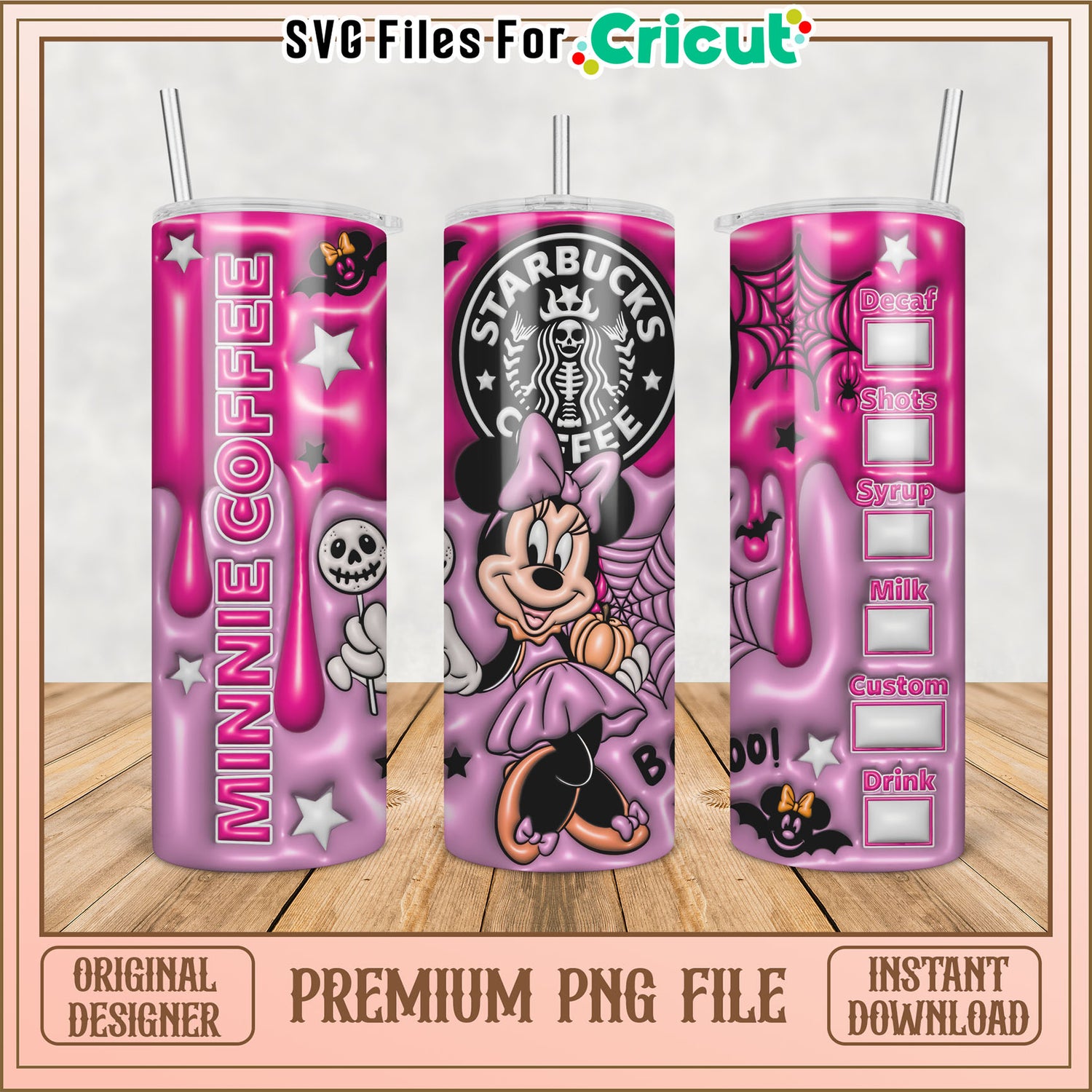 Minnie Coffee Tumbler PNG Design for Cricut Halloween Lovers