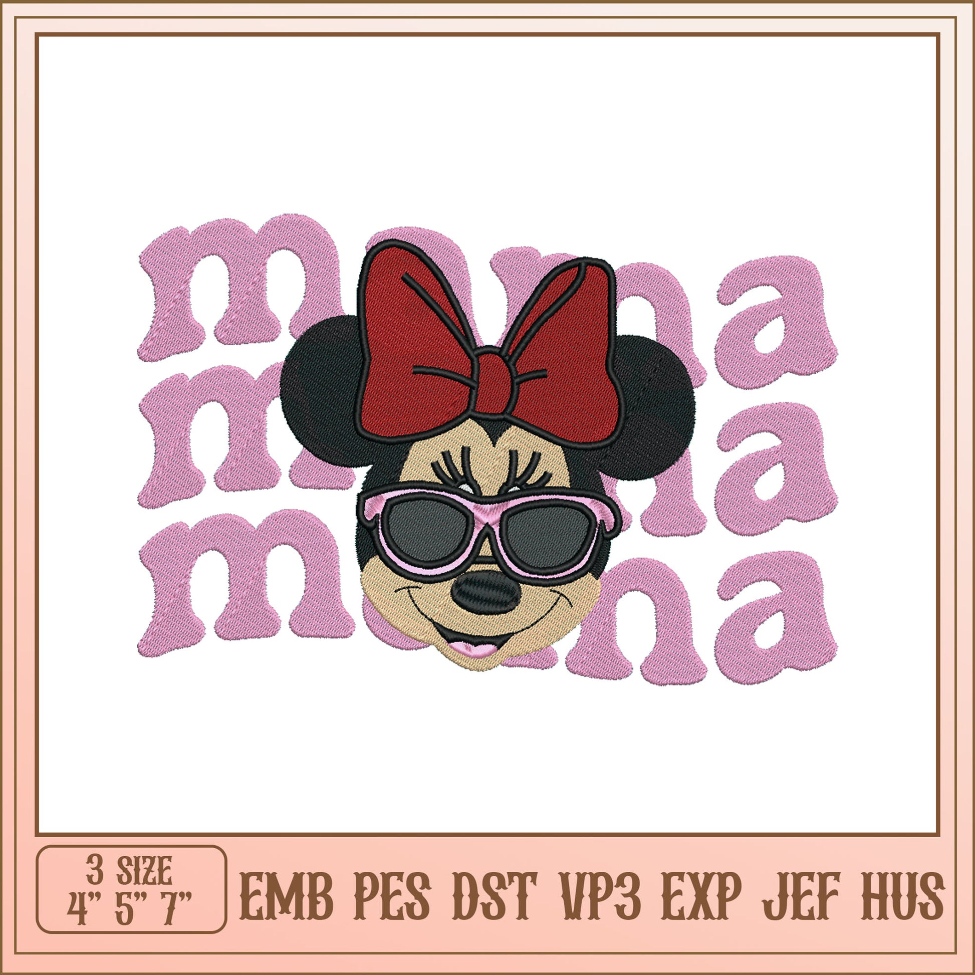 Minnie Mama Embroidery Design 4x7 Inch