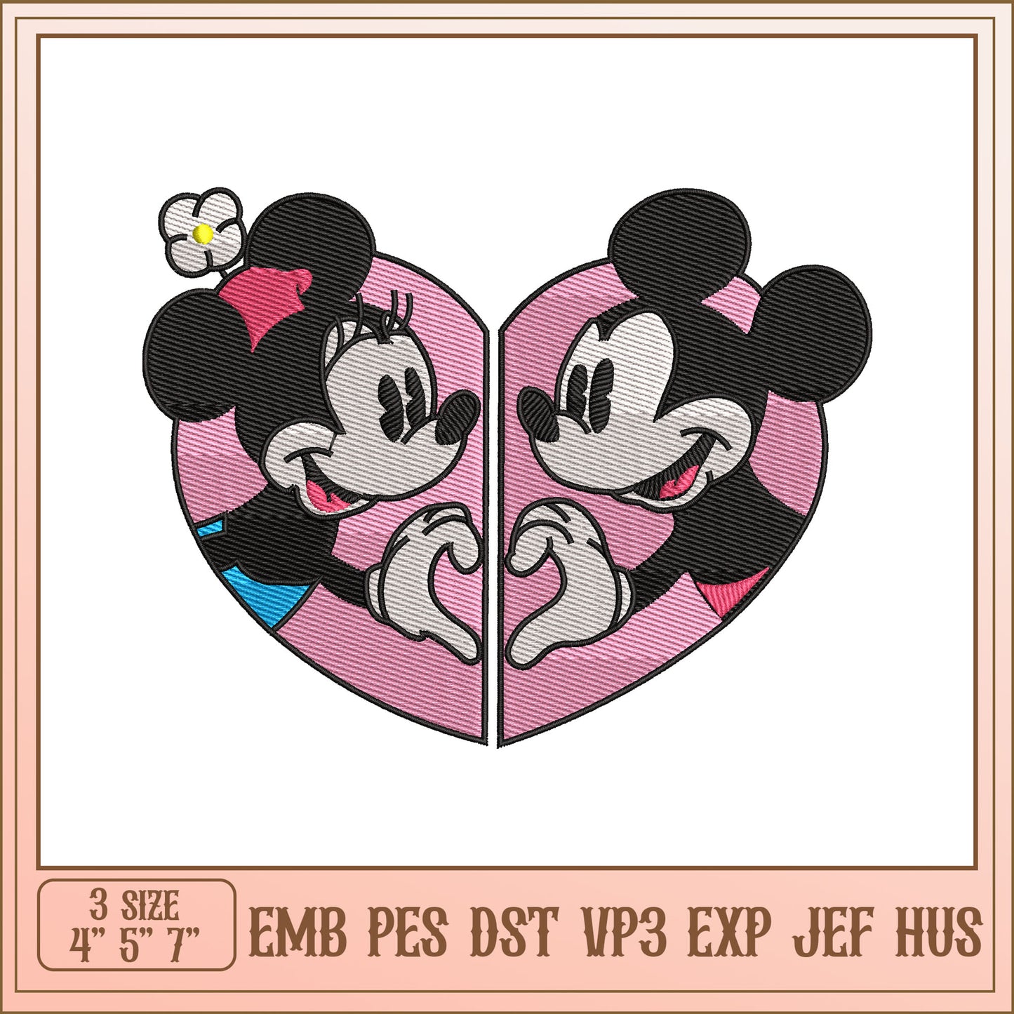 Minnie Mickey Heart Embroidery Design