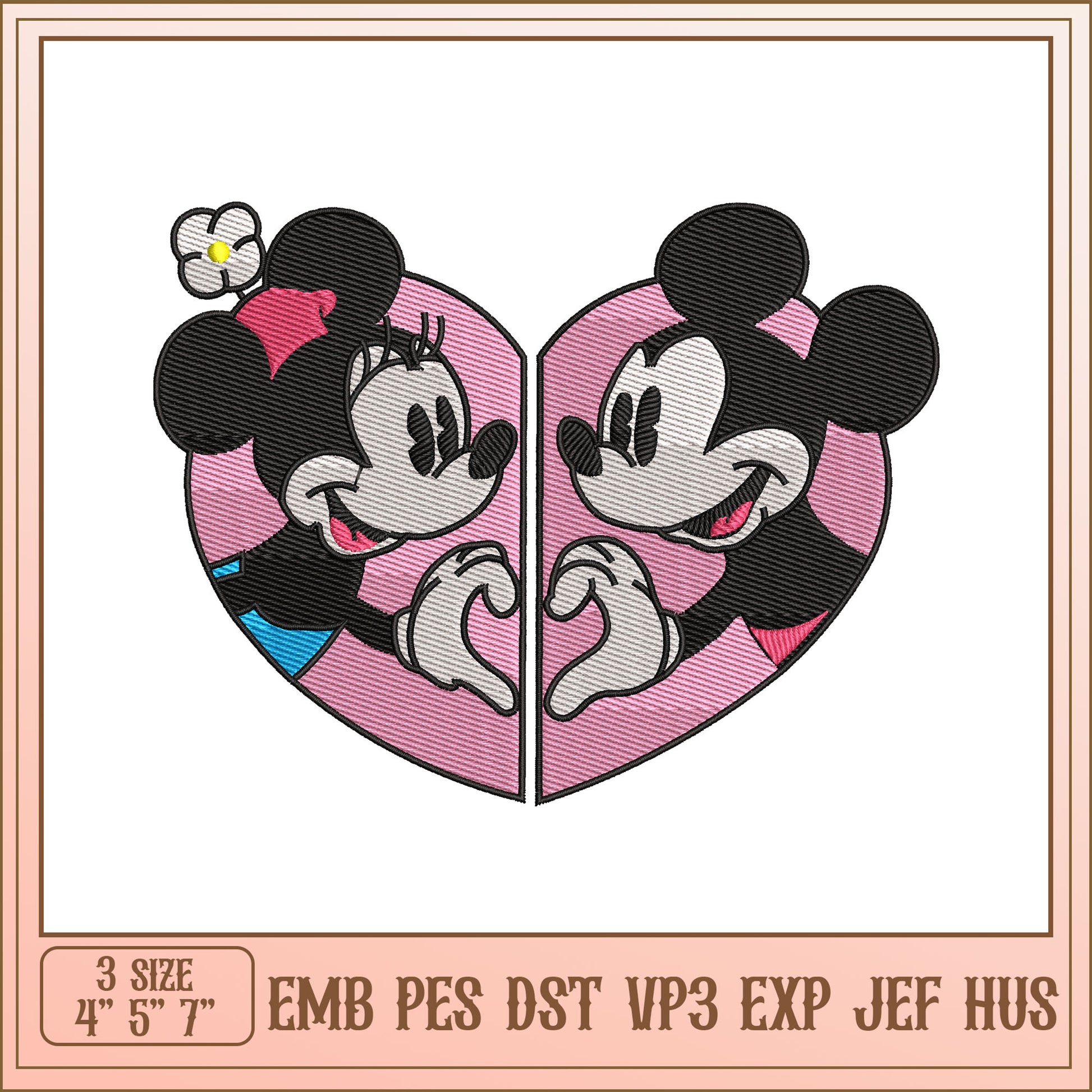 Minnie Mickey Heart Embroidery Design