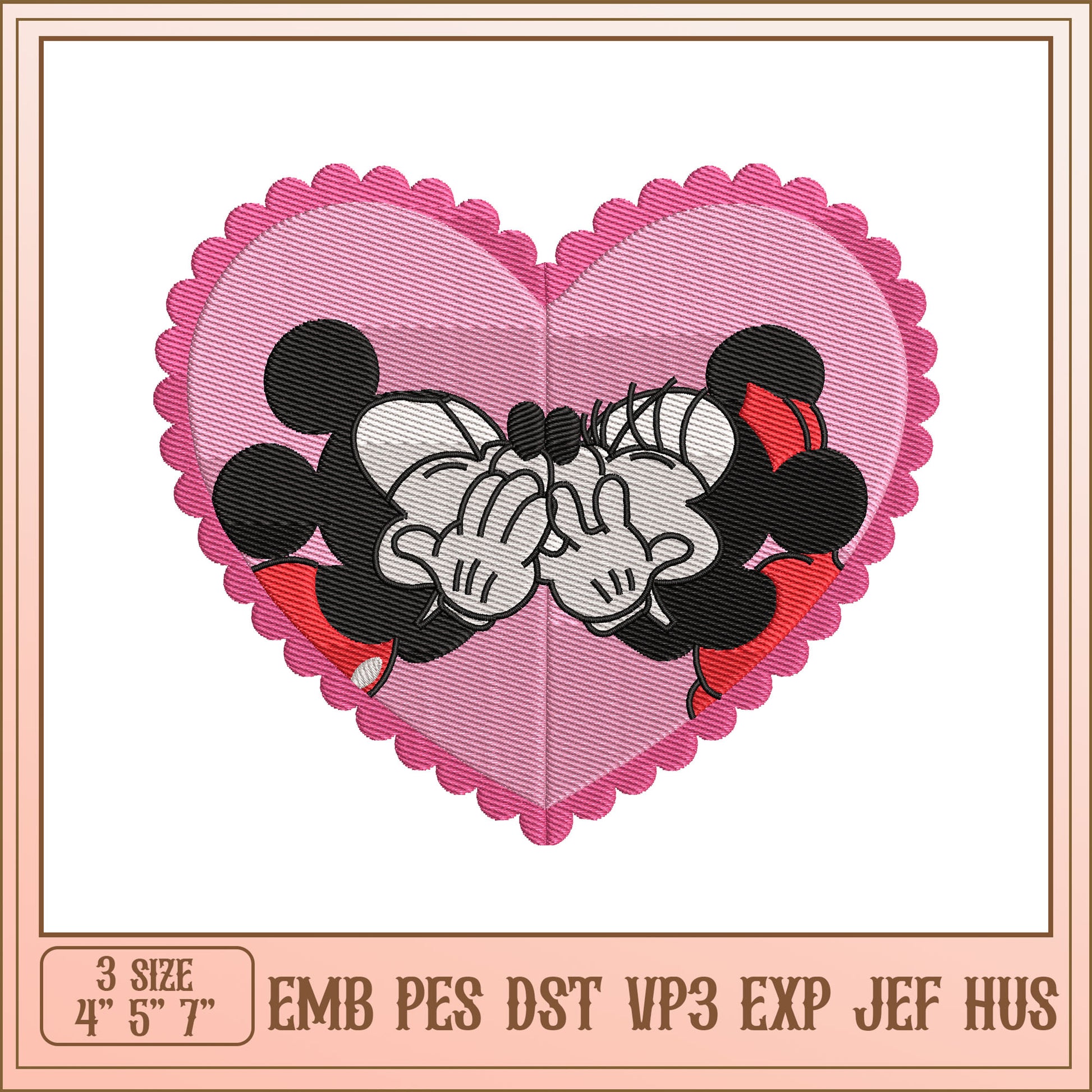 Minnie Mickey Kiss Heart Embroidery