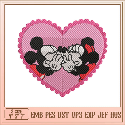 Minnie Mickey Kiss Heart Embroidery