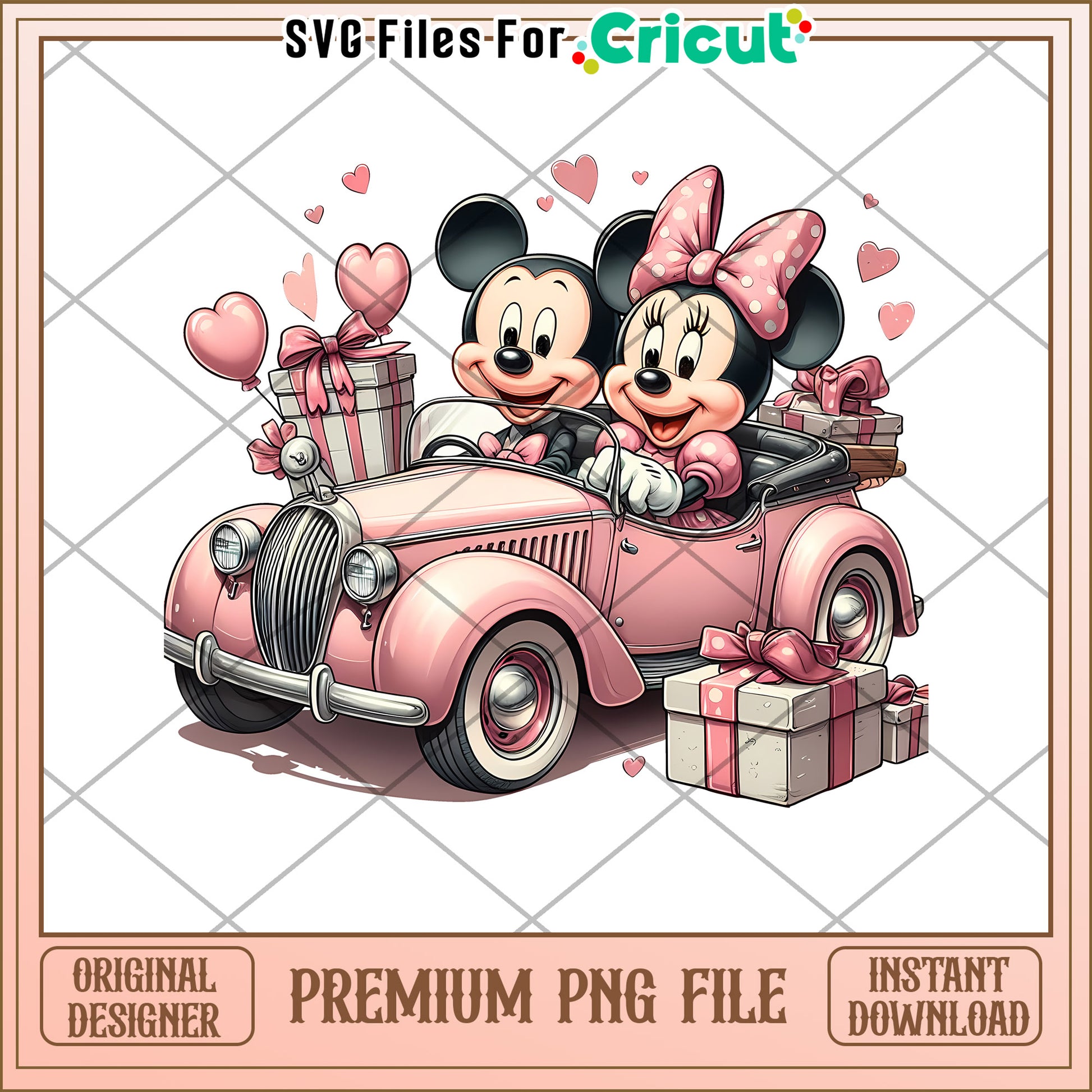 Minnie Mickey Pink Car PNG Valentines