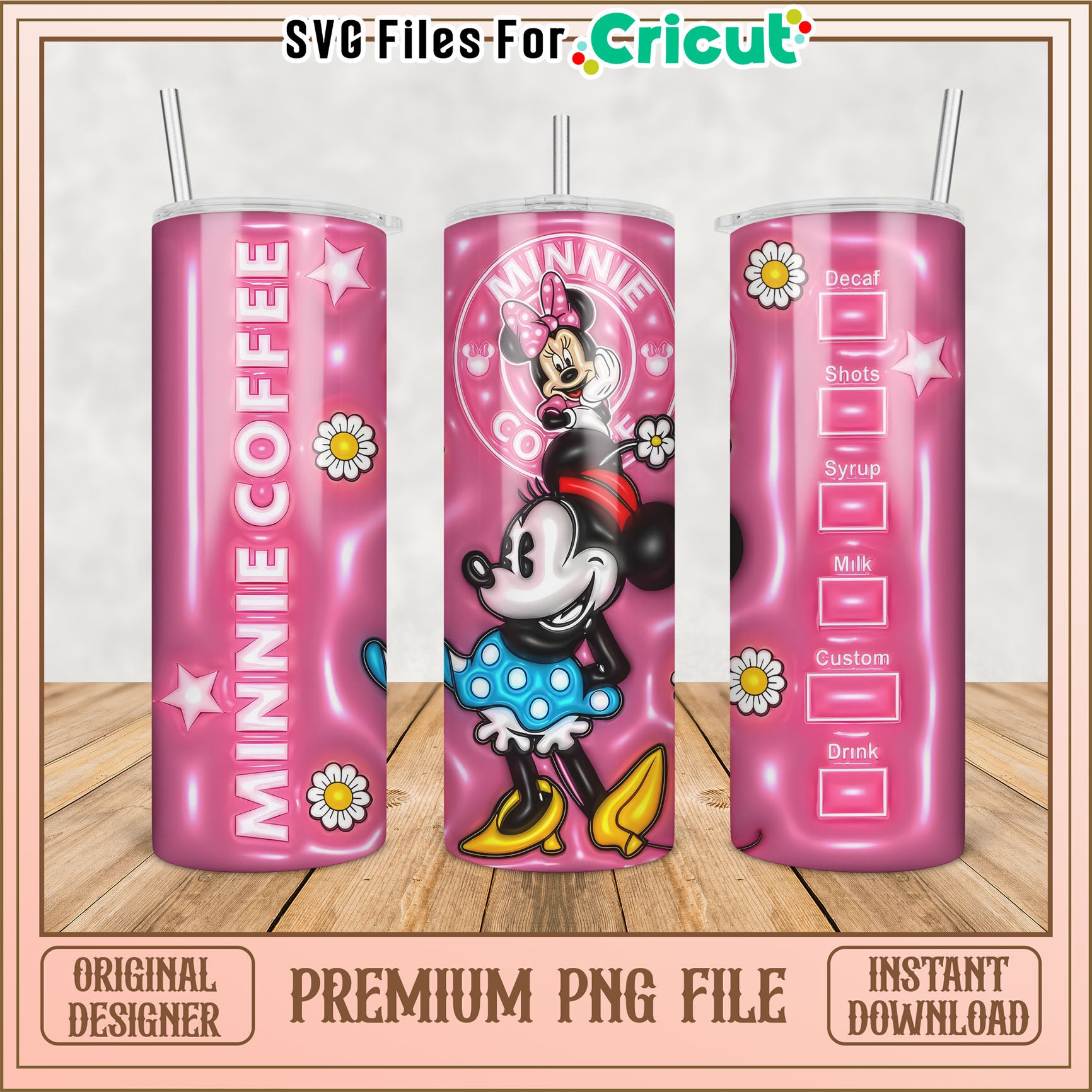 Minnie Mouse Coffee Tumbler PNG Design for Cricut Instant Download