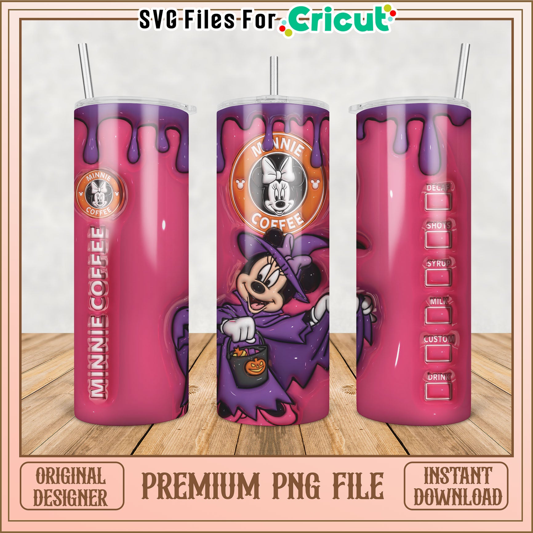 Minnie Mouse Coffee Tumbler PNG Sublimation