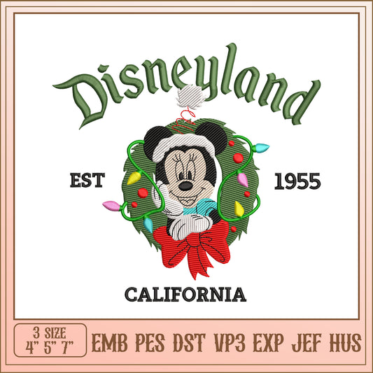 Minnie Mouse Disneyland Christmas Wreath Embroidery
