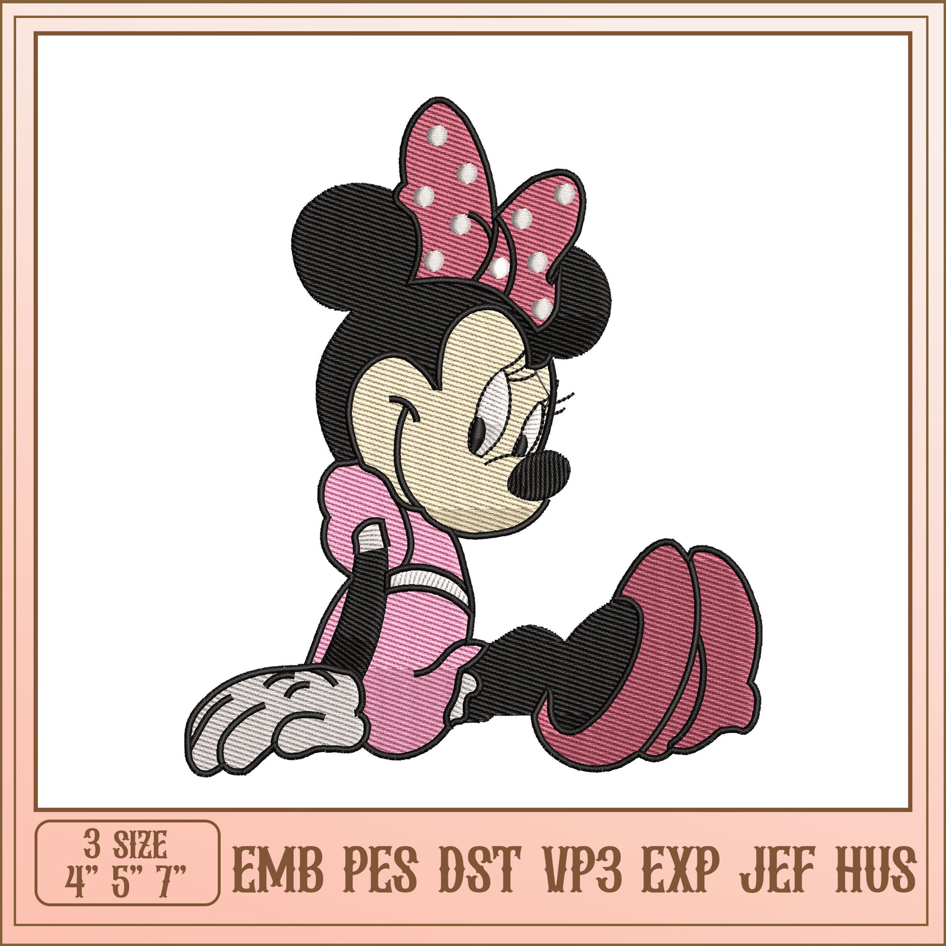 Minnie Mouse Embroidery Design - 3 Sizes