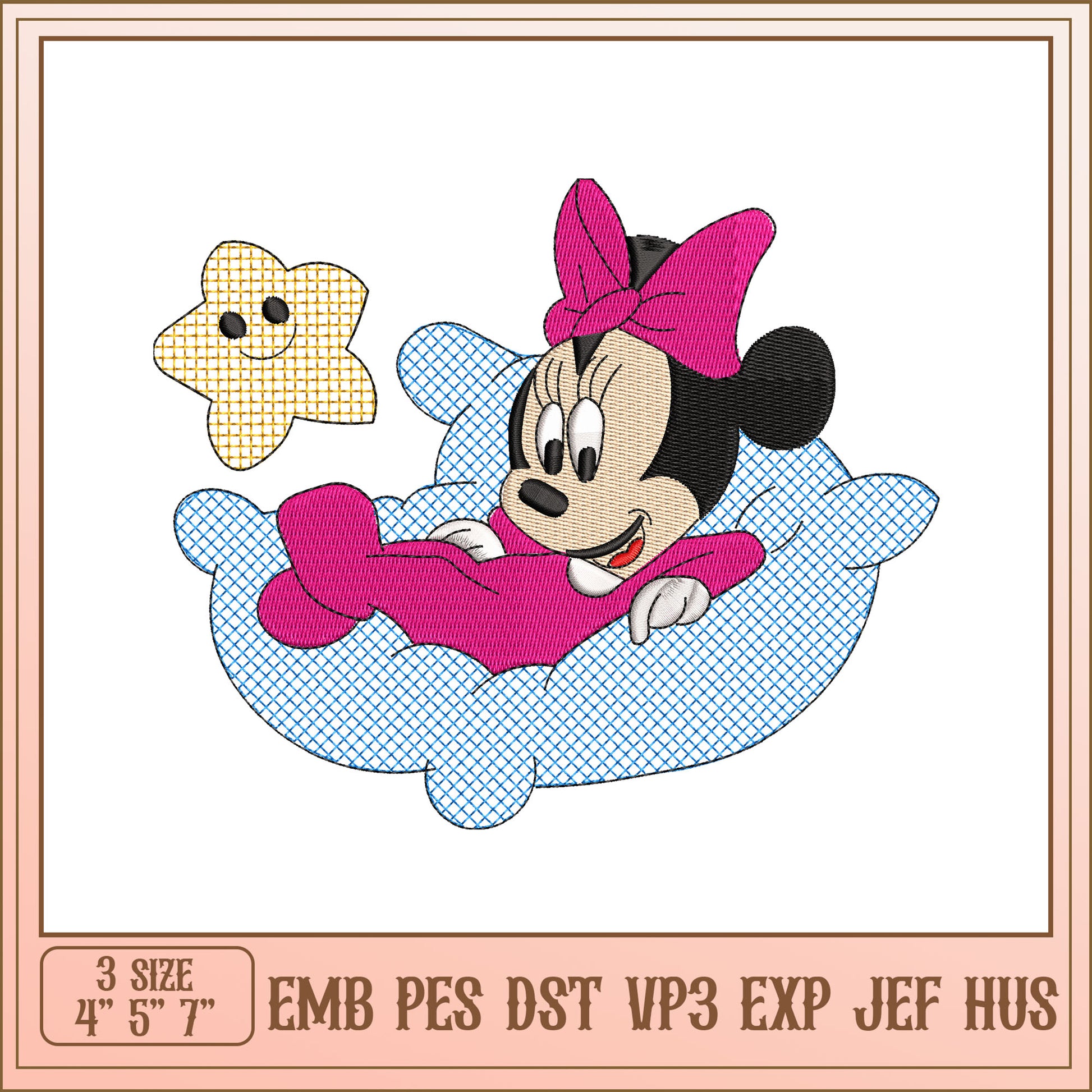 Minnie Mouse Embroidery Design 3 Sizes