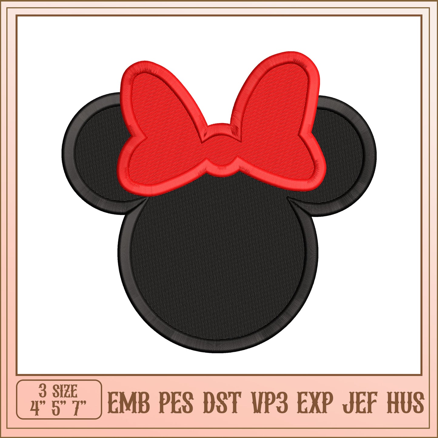 Minnie Mouse Embroidery Design Bow Cute Patch Dime Size Options