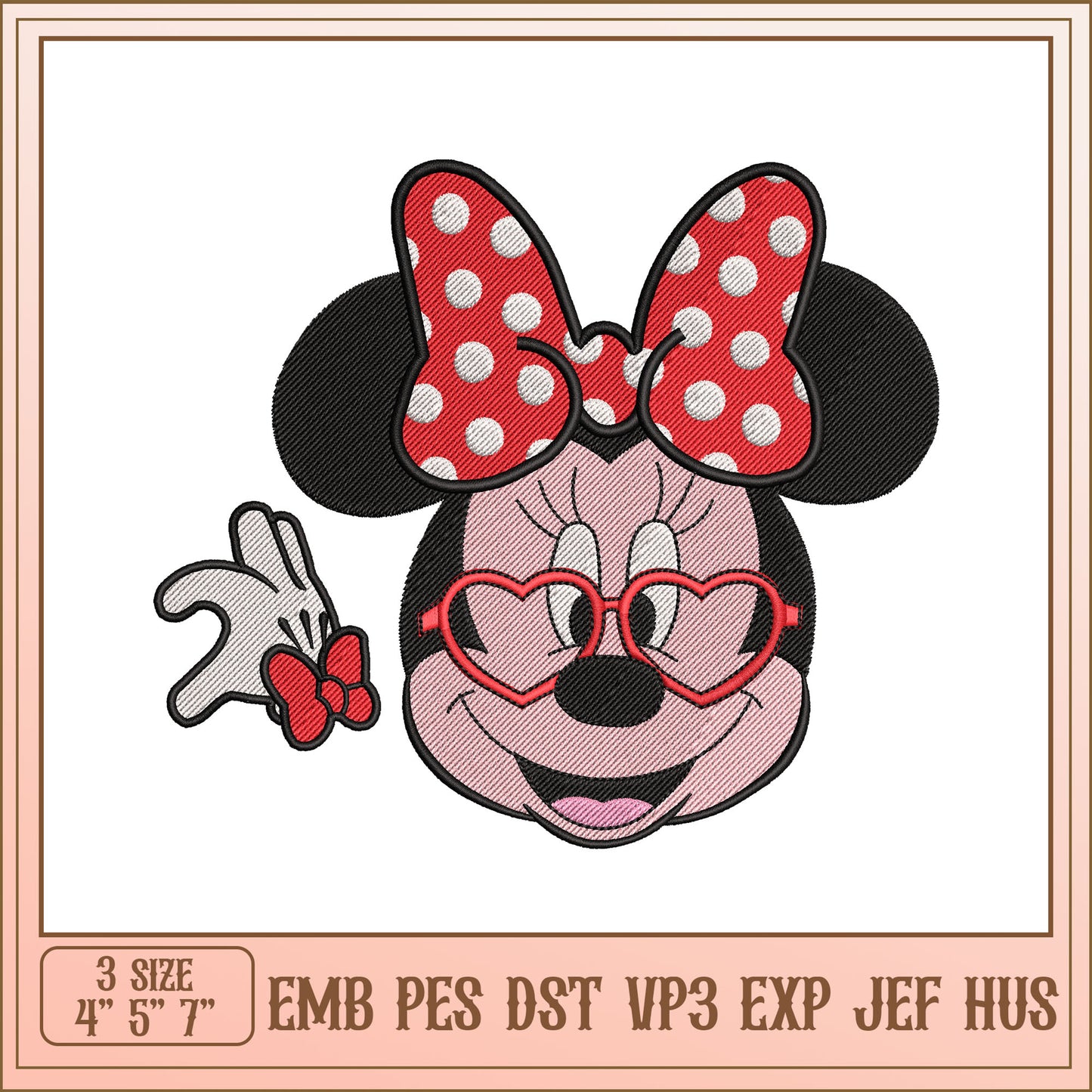 Minnie Mouse Embroidery Design for Creative Projects 3 Sizes